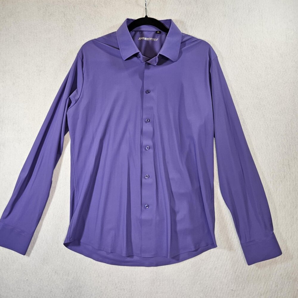 Spaidersilk Button Up Shirt Mens Medium M Purple Long Sleeve Stretchy